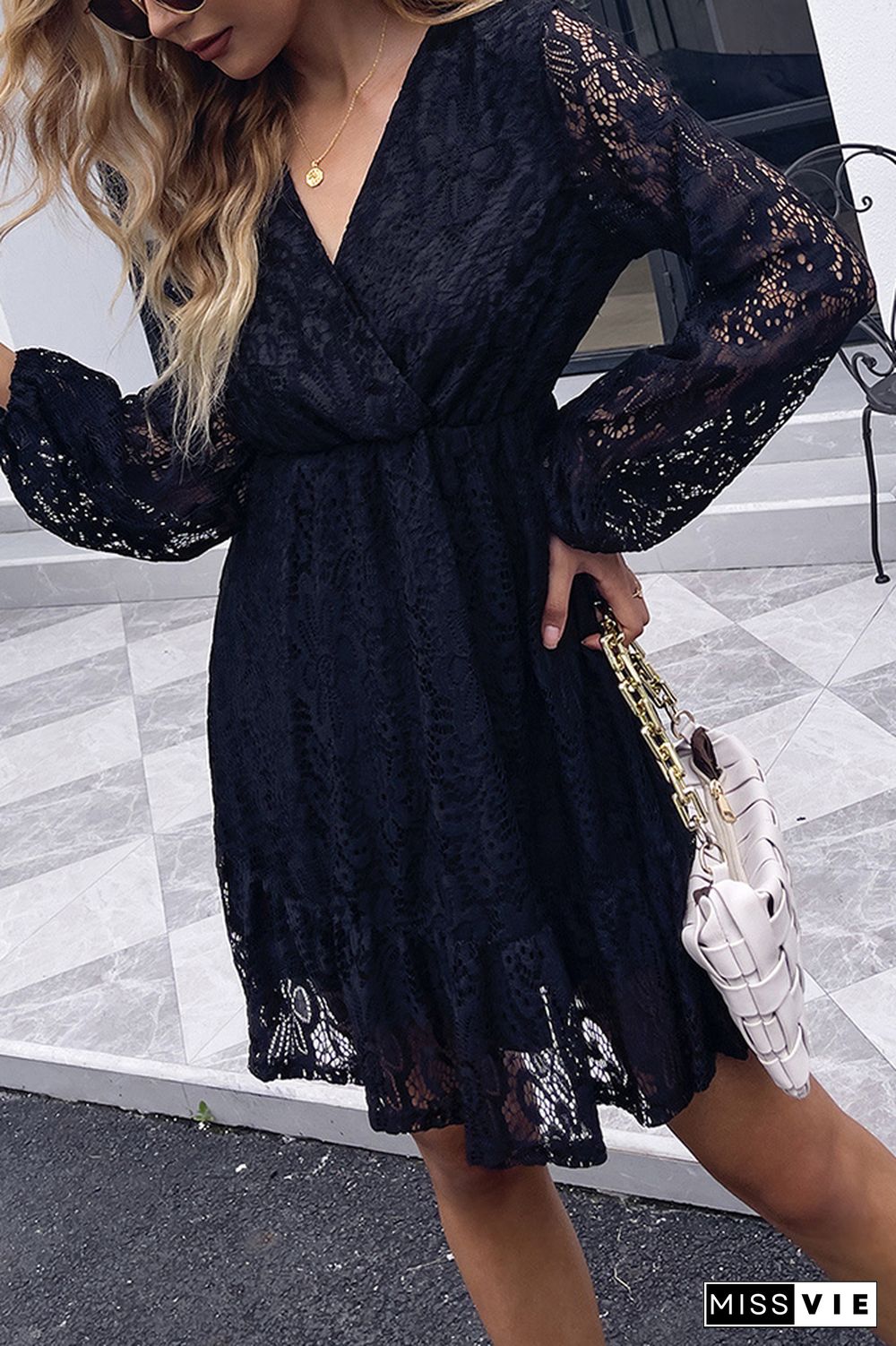 Lace Hollow-out Long Sleeve Dress Wholesale