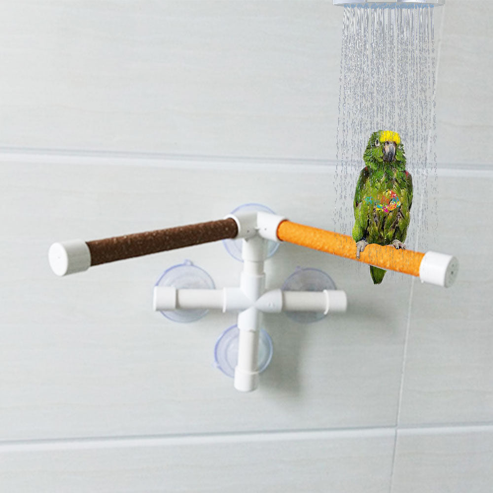 Suction Cups Pet Birds Parrots Bath Shower Standing Platform Bar Dual Stick Paw Grinding Bracket Station Interesting Perches Toy