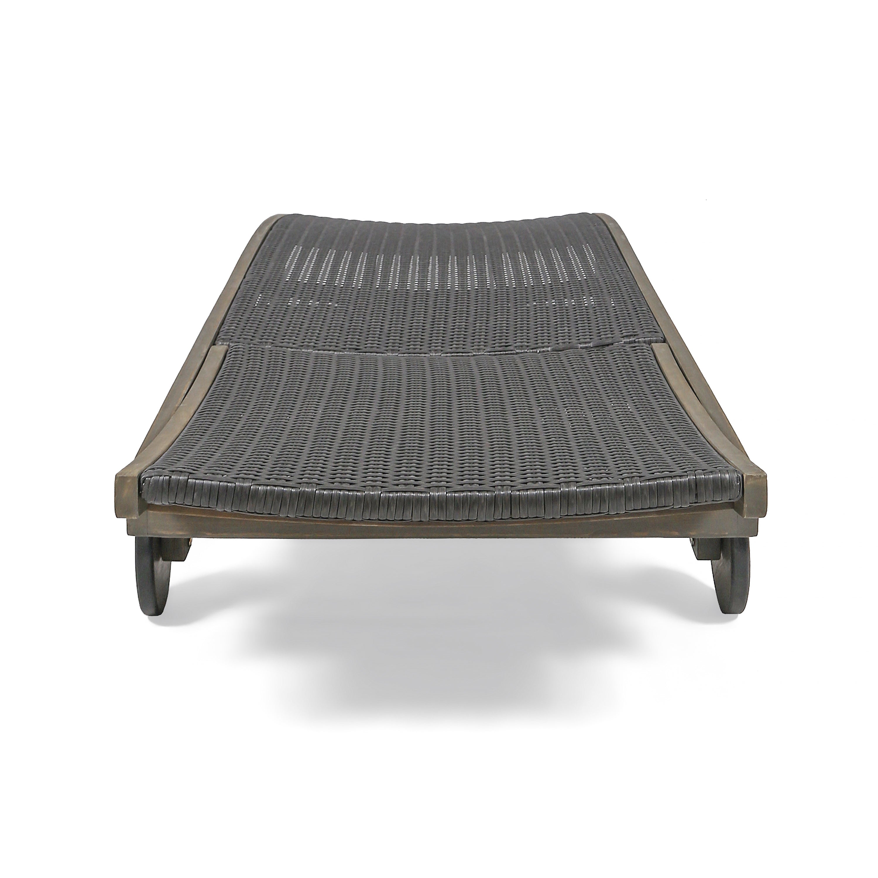 Yedda Outdoor Wicker and Wood Chaise Lounge with Pull-Out Tray