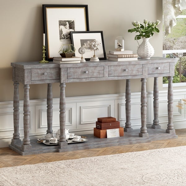 Solid Wood Console Table w/4 Drawers and Shelf for Hallway， Living Room