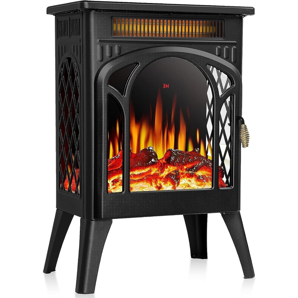 16 Inch Electric Fireplace  Freestanding Fireplace Stove with 3D Flame Effect Remote  Black