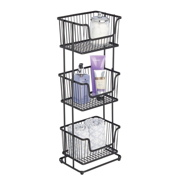 Mdesign Tall Standing Bathroom Shelf Holder Rack 3 Metal Wire Baskets