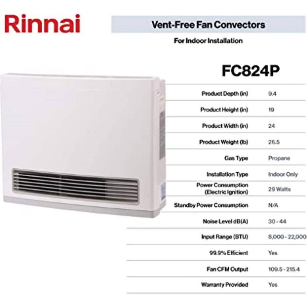 Rinnai 22000 BTU Propane Gas Vent-Free Fan Convector FC824P