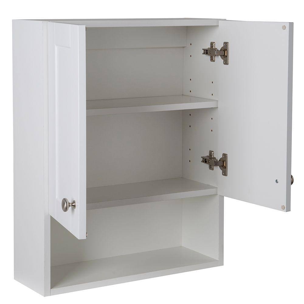 Glacier Bay Del Mar 20.5 in. W x 7.5 in. D x 25.6 in. H Surface-Mount Bathroom Storage Wall Cabinet in White DMOJ21COM-W