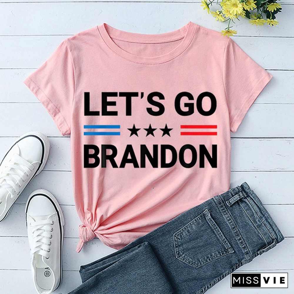 Cute Let's Go Brandon Print T-shirts For Women Summer Lovely Short Sleeve Casual T-shirts Funny Ldies Round Neck Tops