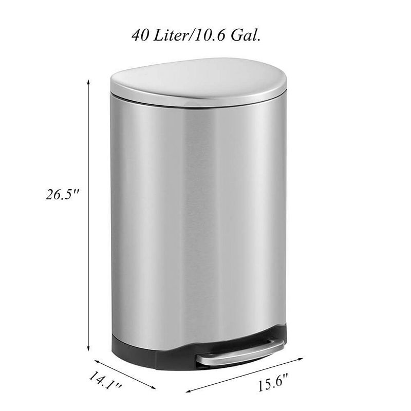 10.6 Gal./40 Liter Stainless Steel Semi-round Step-on Trash Can for Kitchen