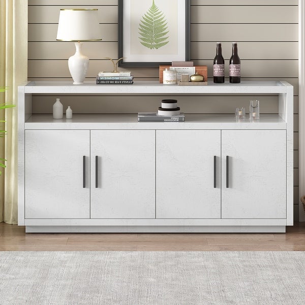 Wooden Adjustable Storage Cabinet Sideboard with Glass top