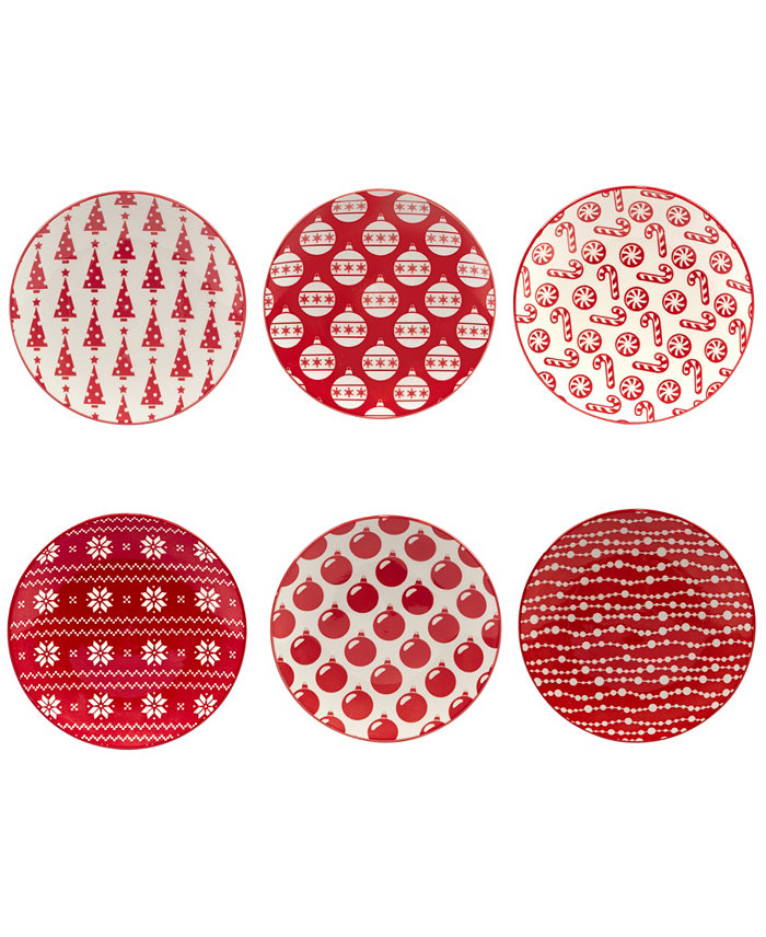 Certified International Peppermint Candy 6 Canape Plates Set of 6 Service for 6