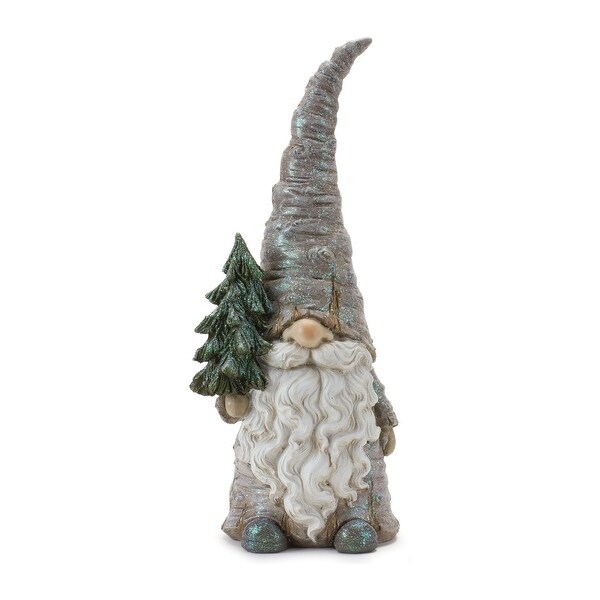 2 Gnome Holding Pine Tree Trunk Christmas Tabletop Figurines 13.5