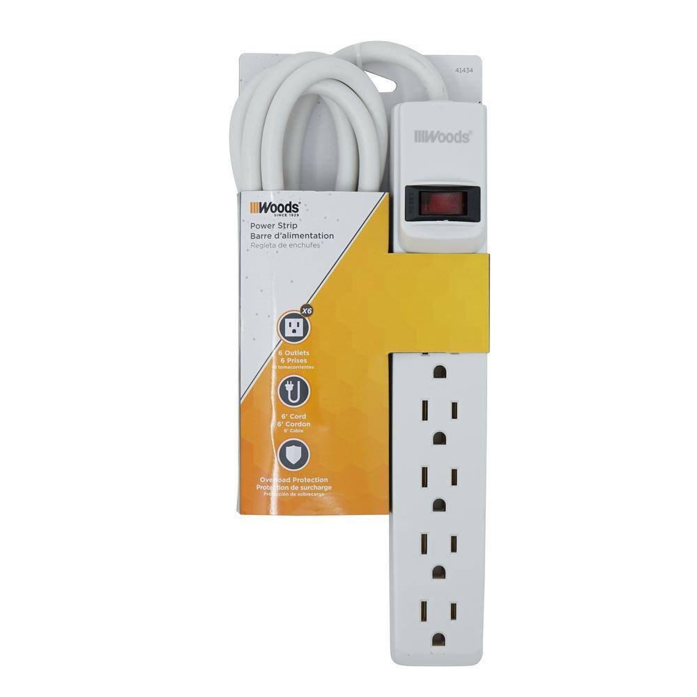 Woods 6 ft. 6-Outlet Power Strip with Overload Protection 41434