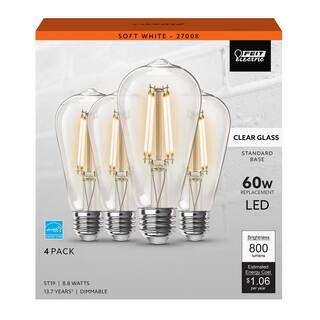 Feit Electric 60-Watt Equivalent ST19 Dimmable Straight Filament Clear Glass Vintage Edison LED Light Bulb Soft White (4-Pack) ST1960CL927CAHDRP4