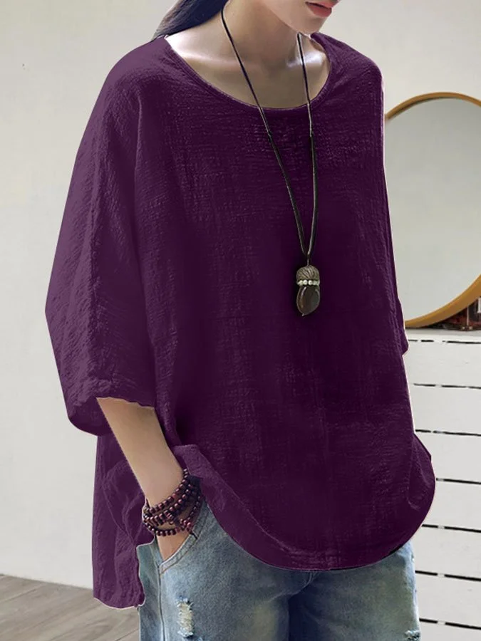 Solid Color Cotton Linen T-Shirt