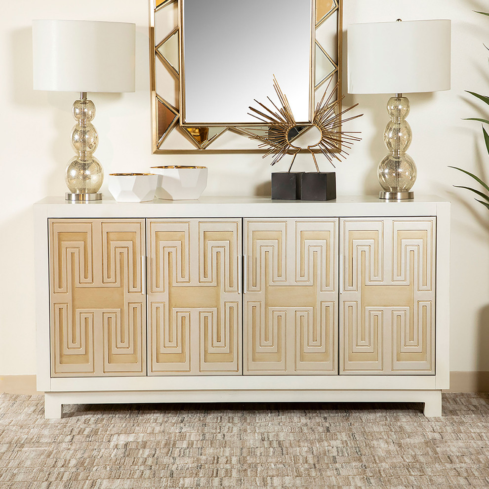 Voula Rectangular 4 door Accent Cabinet White and Gold   Modern   Accent Chests And Cabinets   by Modon  Houzz