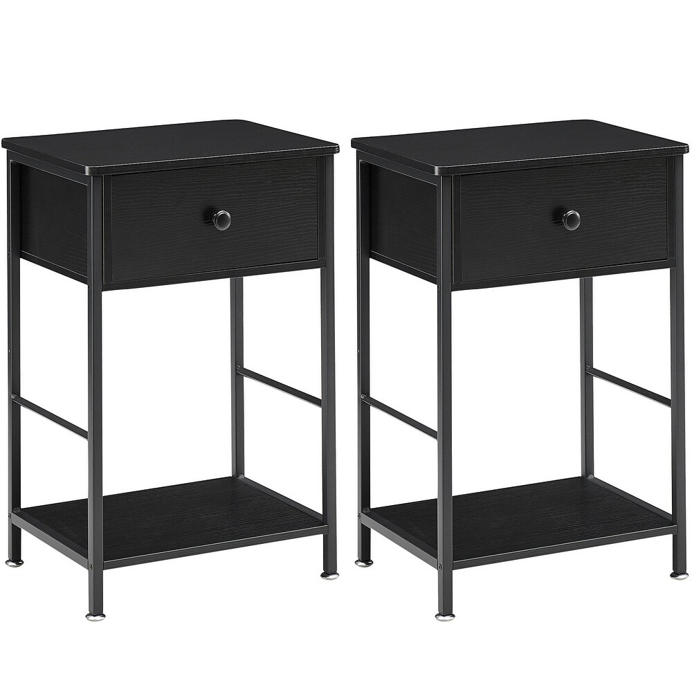 Industrial Set of 2 Nightstands End Table with Drawers and Storage Rack