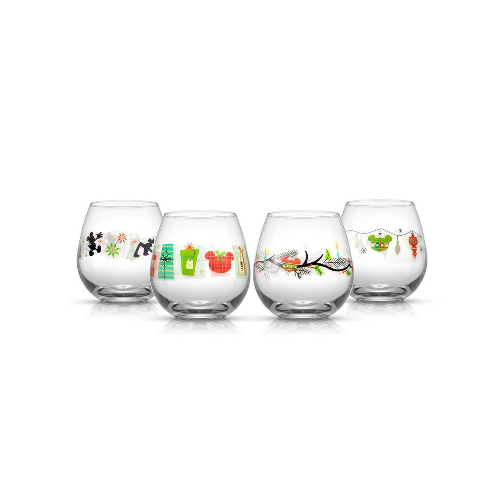 JoyJolt Disney Mickey Mouse Joy O Joy 15 oz. Stemless Wine Glass (Set of 4) JDS10747