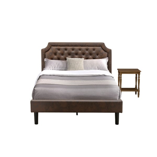 Platform Bed Set - Dark Brown Faux Leather - Black Legs Bed - an Antique Walnut End Table(Bed Size Options) - - 34702918