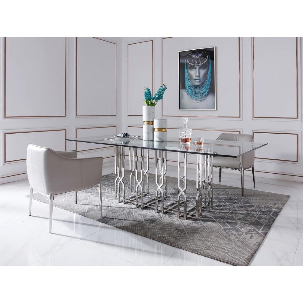 Modrest Ericson Modern Glass   Stainless Steel Dining Table