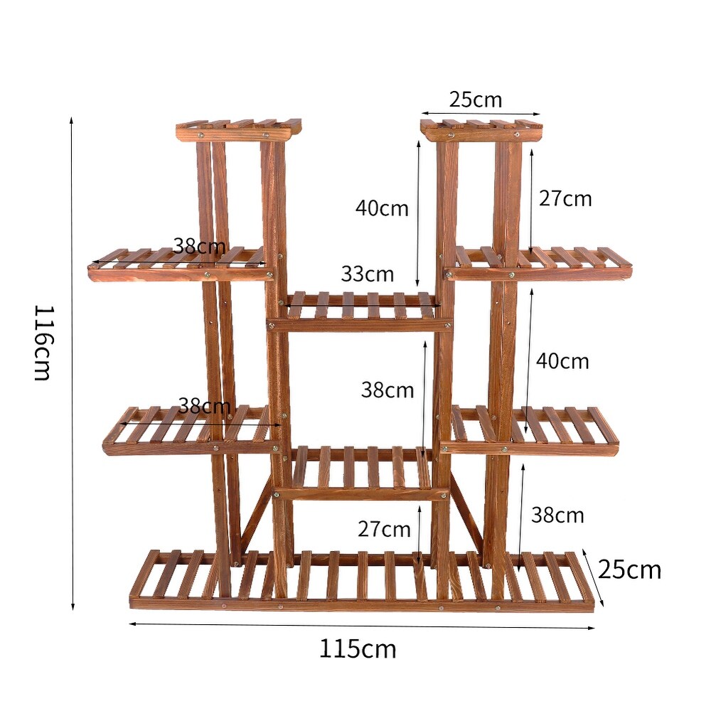 Large 11 Tiered Wood Plant Stand Carbonized Pot Shelf Holder