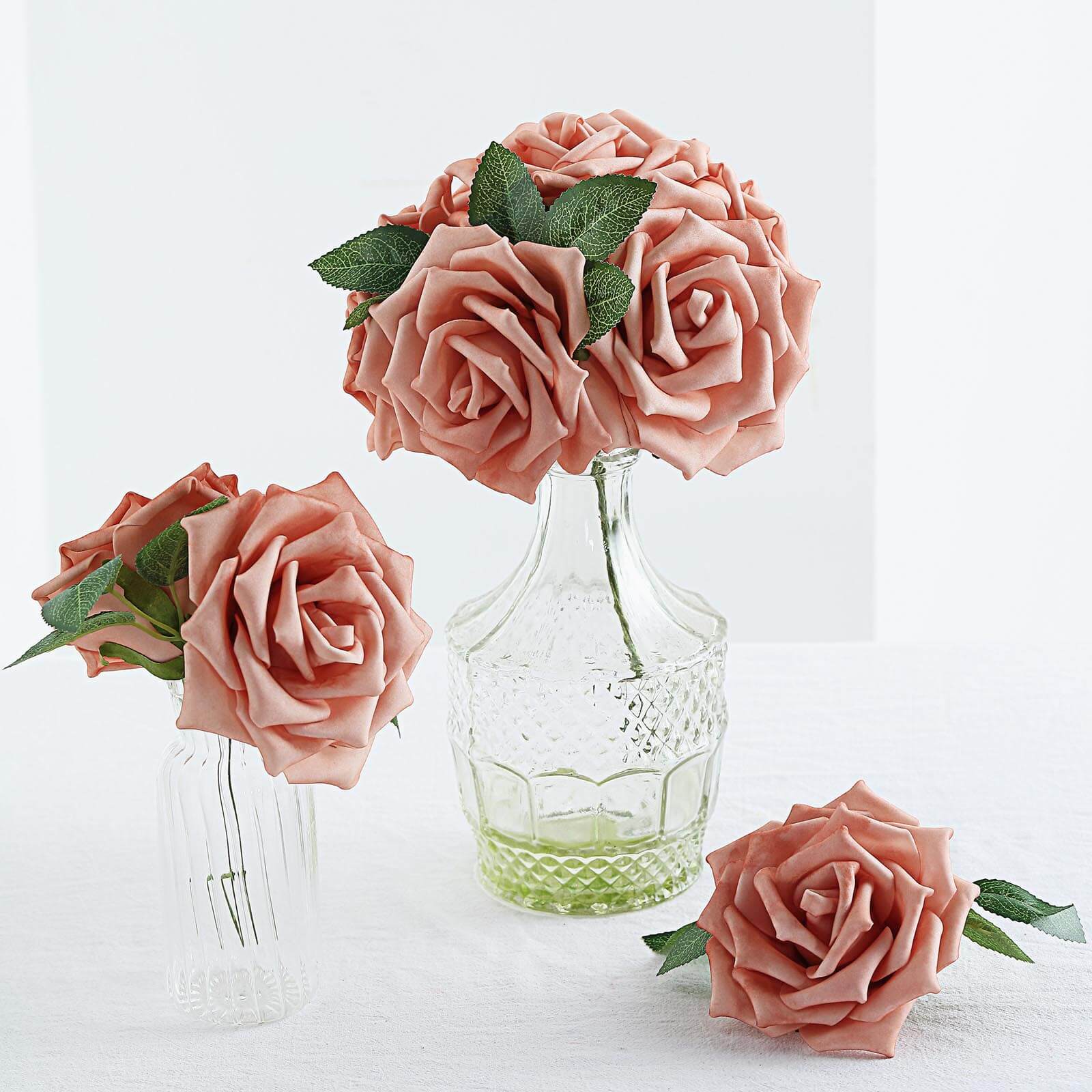 24 Roses Dusty Rose Artificial Foam Flowers With Stem Wire and Leaves 5