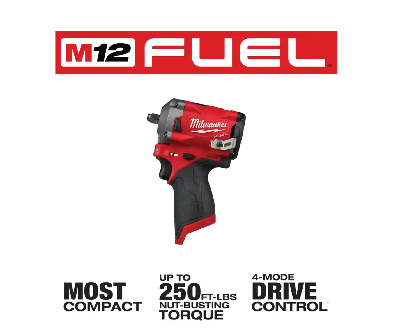 Milwaukee 2554-20-2557-20-48-11-2412 M12 FUEL 12V Lithium-Ion Brushless Cordless Stubby 3/8 in. Impact Wrench and 3/8 in. Ratchet with two 3.0 Ah Batteries