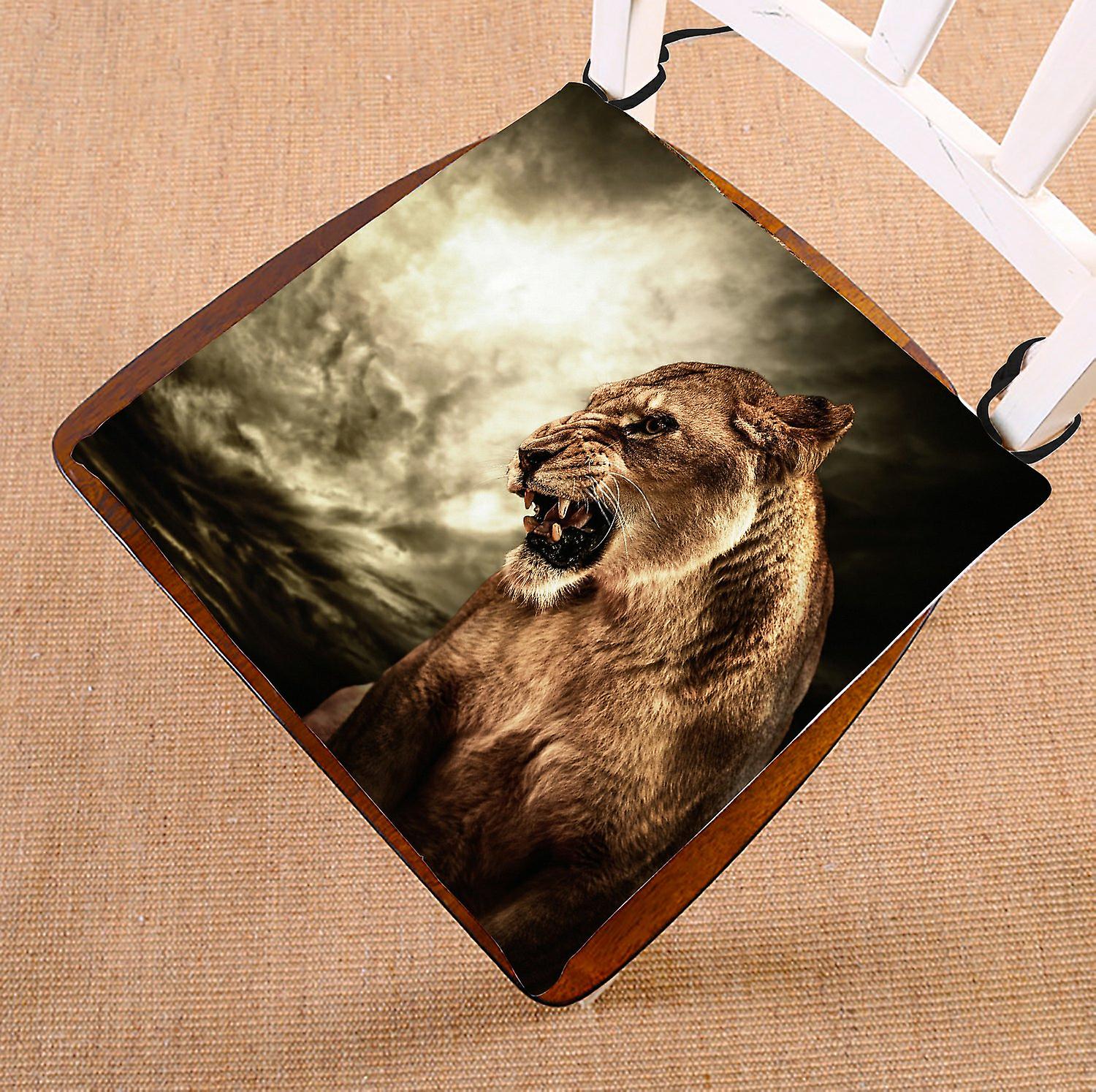 Roaring Lioness Against Stormy Sky Seat Cushion Chair Cushion Floor Cushion 50x50 Cm