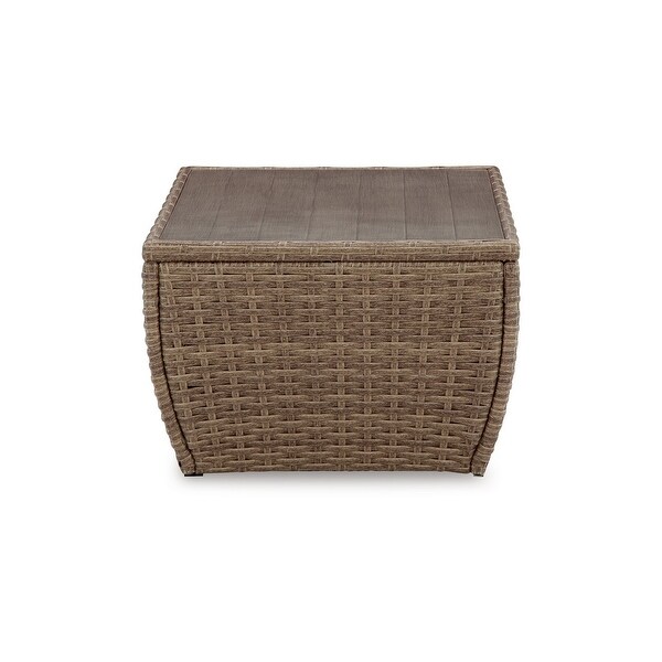 Julia 49 Inch Outdoor Coffee Table，Rectangular，Resin Wicker，Beige Brown