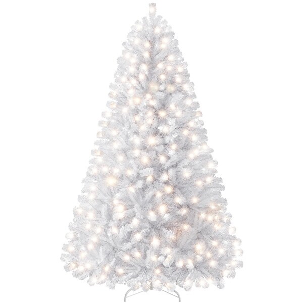 6ft Prelit Spruce Artificial Hinged Christmas Pine Tree Prelighted Holiday Xmas Tree for Party with 300 Warm White Lights