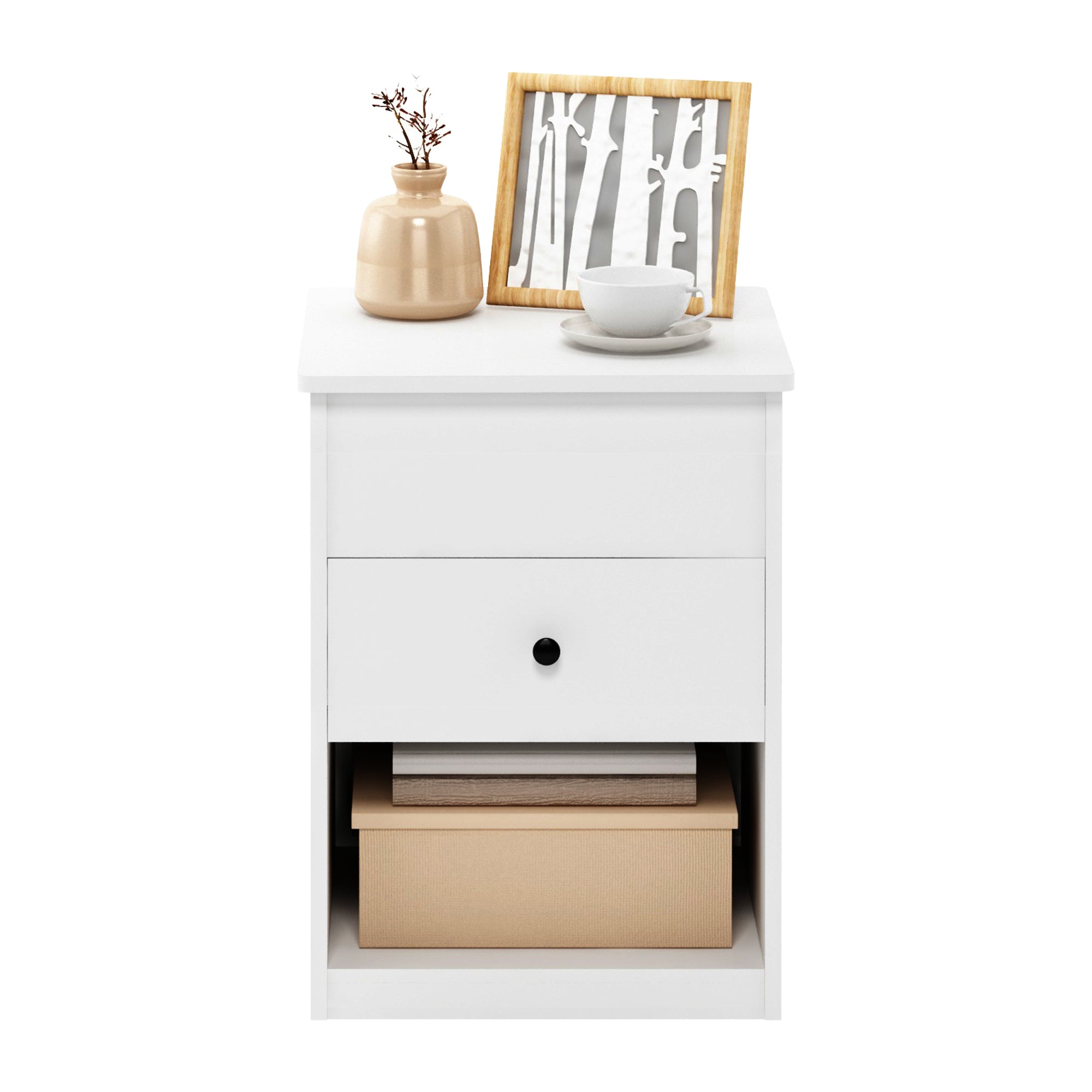 Furinno Jensen Lift Top Nightstand, Solid White