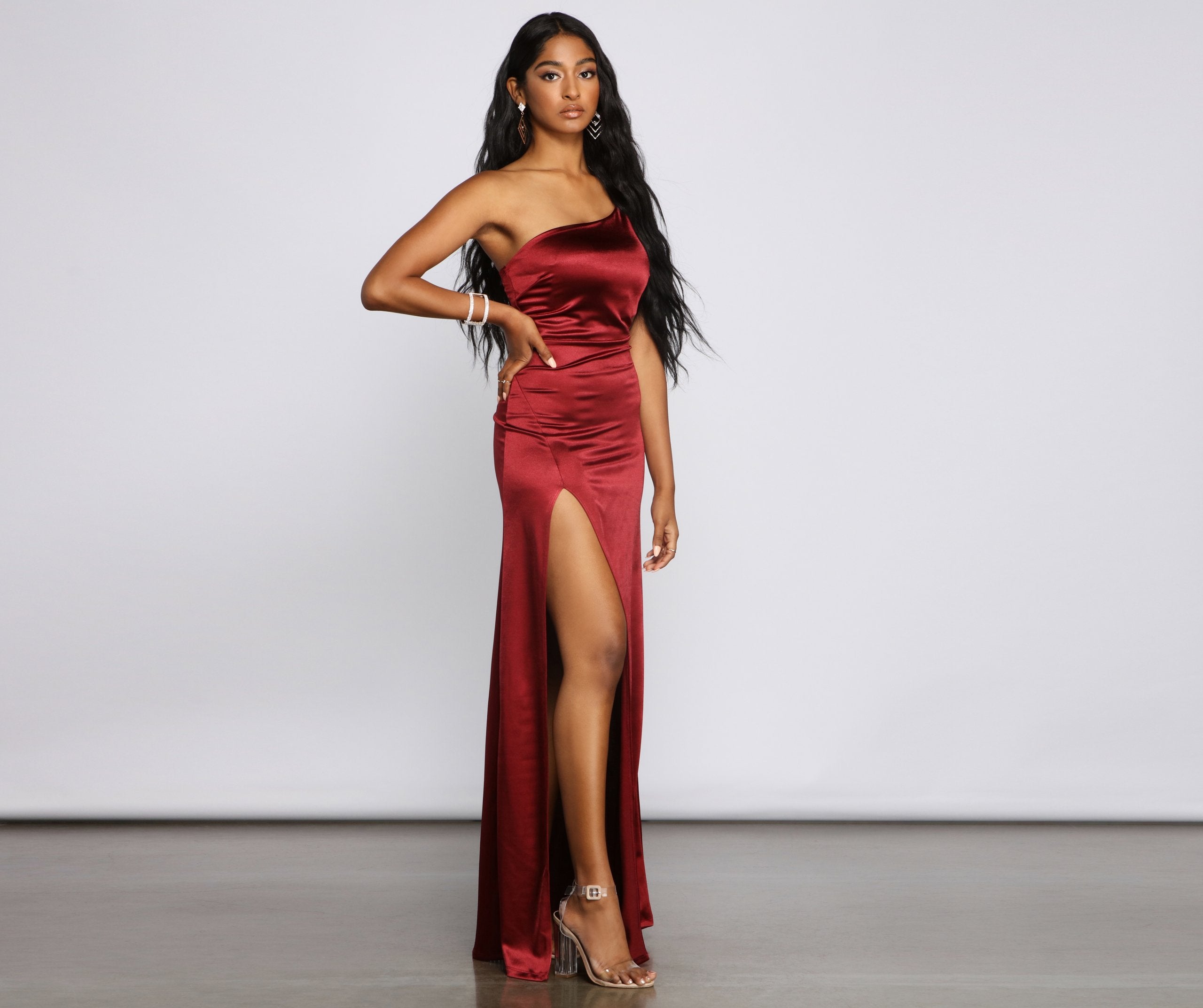 Rhiannon One-Shoulder Satin Long Dress