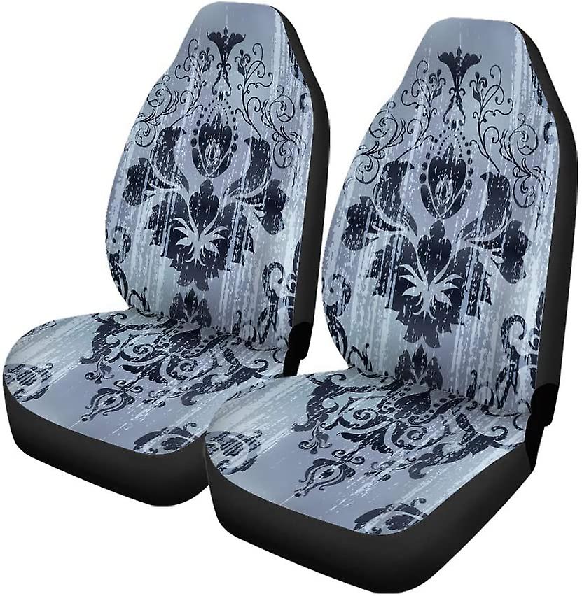 Set Of 2 Car Seat Covers Blue Retro Universal Auto Front Seats Protector Fits For Car，suv Sedan，truck