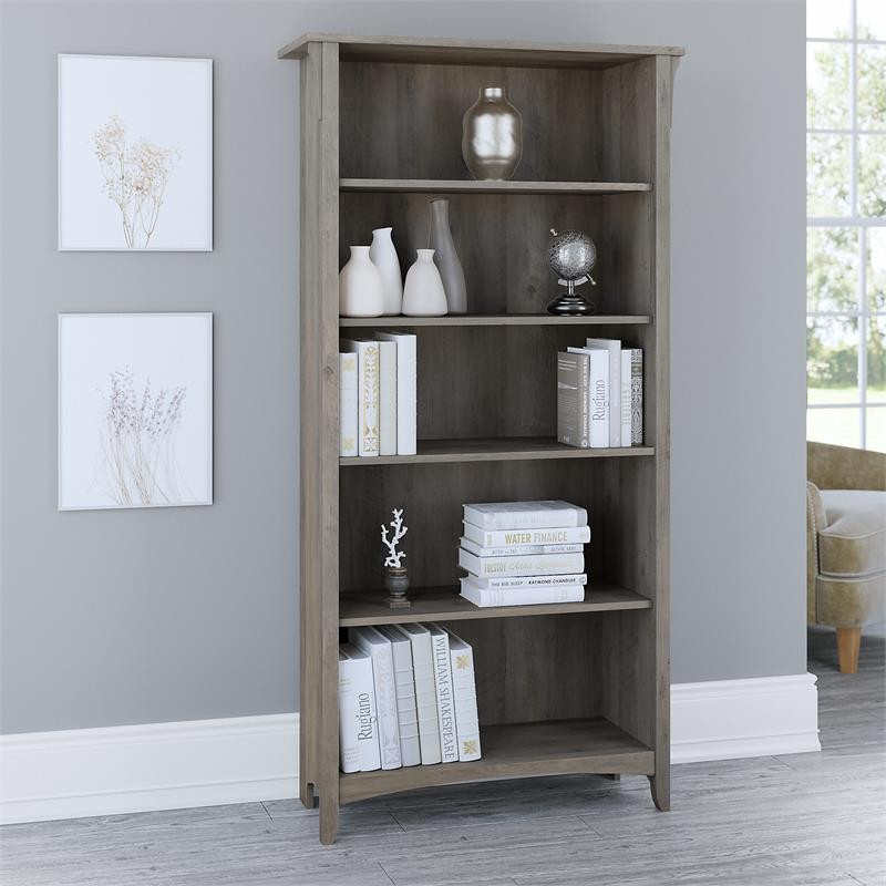 Scranton  ampCo Furniture Salinas Tall 5 Shelf Bookcase in Driftwood Gray   Transitional   Bookcases   by Homesquare  Houzz