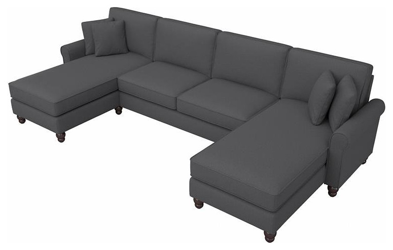 Hudson Sectional Couch with Double Chaise in Beige Herringbone Fabric   Traditional   Sectional Sofas   by Homesquare  Houzz