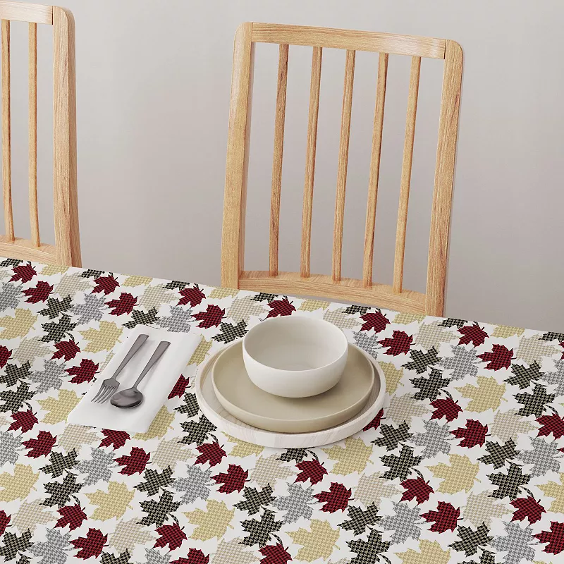 Rectangular Tablecloth， 100% Cotton， 52x104， Houndstooth Maple Leaves