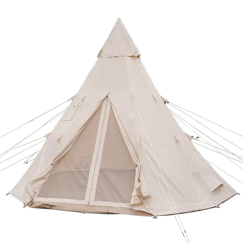 Outdoor Lightweight Portable Waterproof Folding Cotton Canvas Pyramid Glamping Camping Hot Tent Wood Stove With Rain Cover