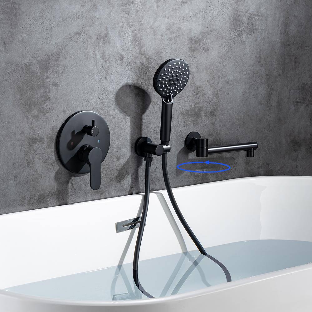 RAINLEX Round Single-Handle Wall Mount Roman Tub Faucet with Swivel Spout in Matte Black (Valve Included) RX96207H