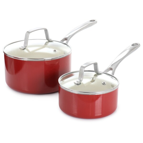 10 Piece Enameled Heavy Gauge Aluminum Ceramic Nonstick Cookware Set in Red