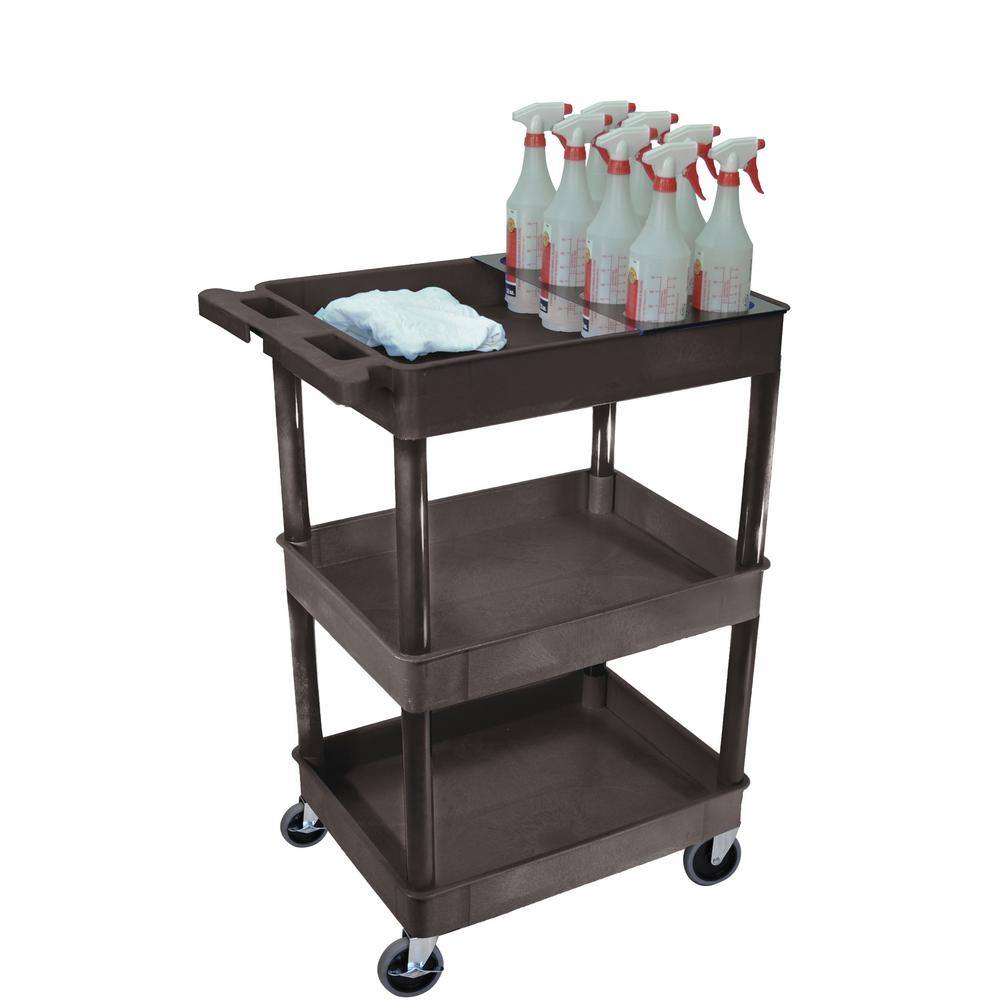 Luxor STC 24 in. 3-Shelf Utility Cart with bottle holder in Black STC111H-B