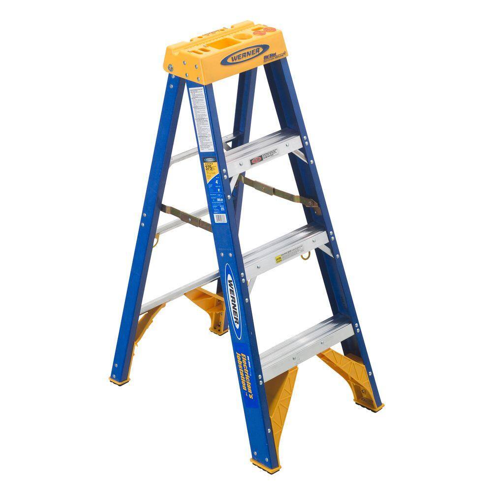 Werner 4 ft. Fiberglass Electricians JobStation Step Ladder with 375 lb. Load Capacity Type IAA Duty Rating OBEL04