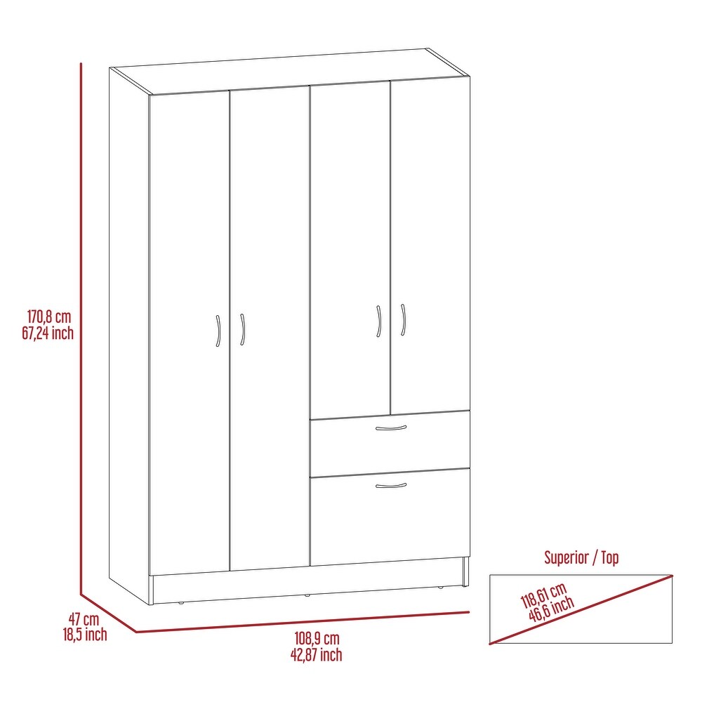 Double Door Armoire with 1 Drawer  5 Interior Shelves and Rod