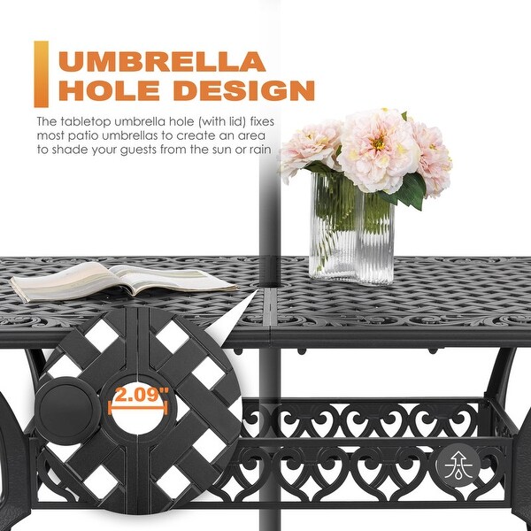 Outdoor Rectangle Cast Aluminum Dining Table with 2.1'' Umbrella Hole