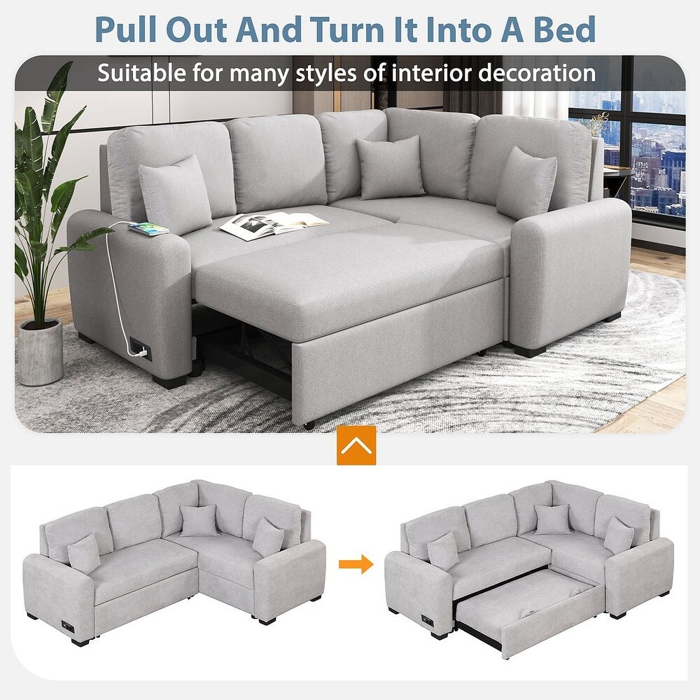 L Shape Reversible Convertible Sleeper Sectional Sofa Bed