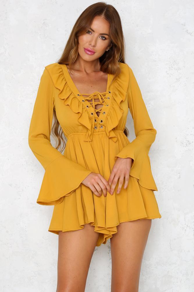 Kiss Me Quick Romper Mustard