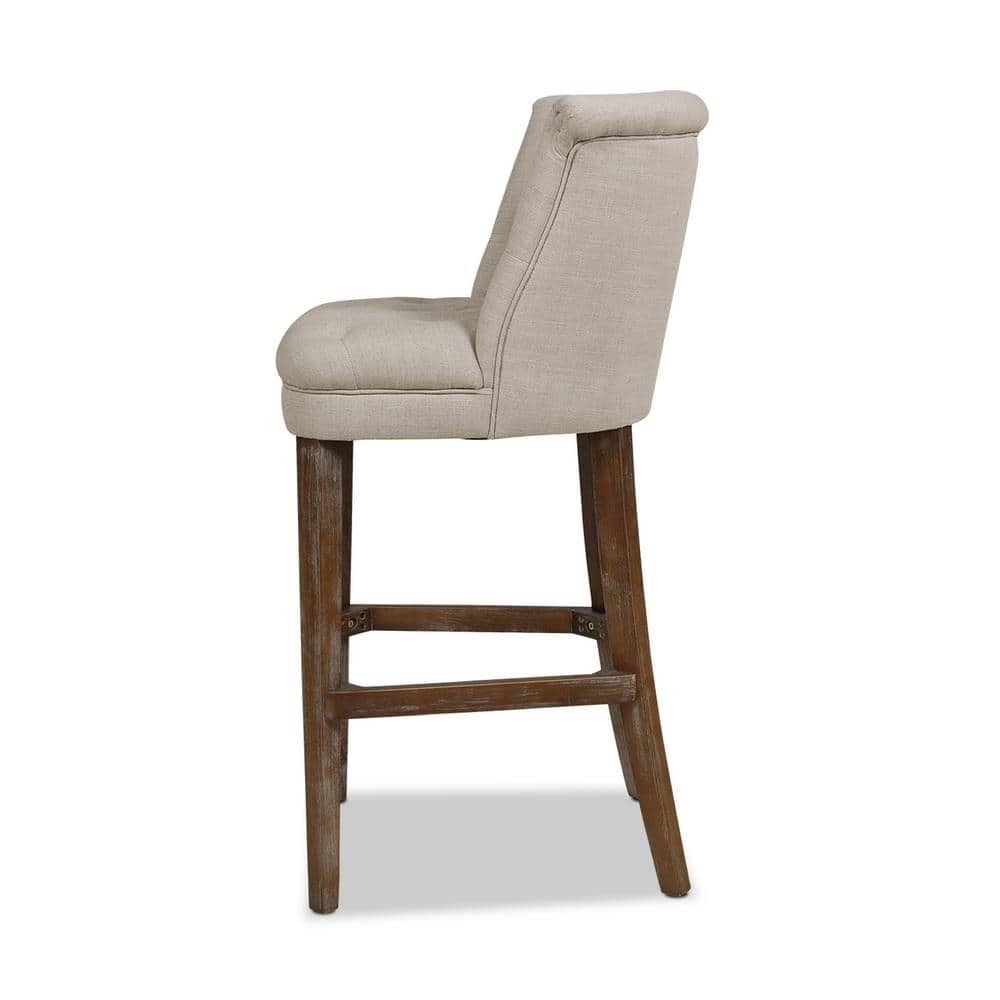 Jennifer Taylor Emma 43 in. Greige Gray Linen Tufted Rubber Wood 31 in. Bar Stool with Linen Seat 81170-MLG