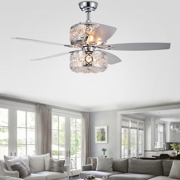 Velko 52-inch 6-light Dual Lamp Lighted Ceiling Fan with Crystal Shade (incl. Remote and 2 Color Option Blades) Shopping - The Best Deals on Ceiling Fans | 32771683