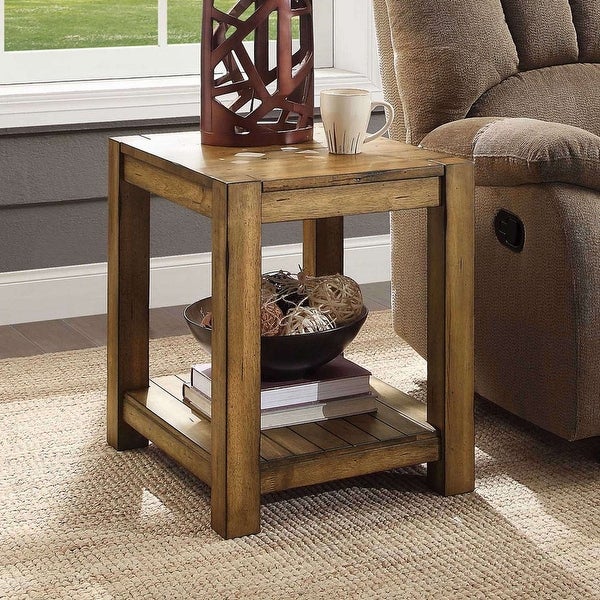 Bryant Solid Wood End Table， Rustic Maple Brown Finish