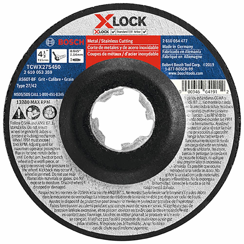 Bosch 4-1/2 In. x 0.045 In. X-LOCK Arbor Type 27A (ISO 42) 60 Grit Fast Metal/Stainless Cutting Abrasive Wheel TCWX27S450 from Bosch