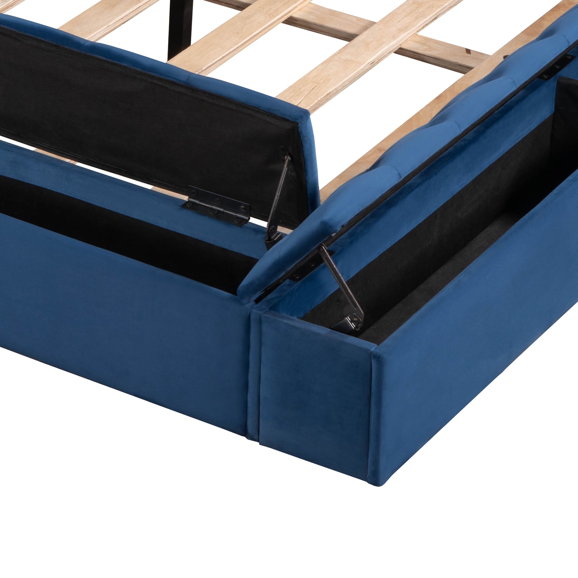 EUROCO Tufted Upholstery Platform Bed with Storage Compartments, Full for Kids Bedroom, Blue