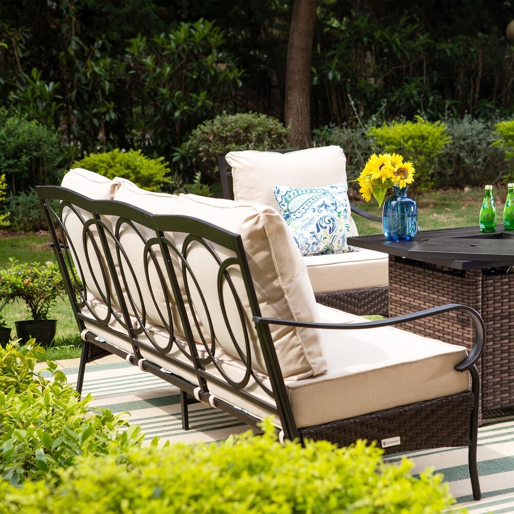 Wicker Patio Conversation Set with Gas Fire Pit Table