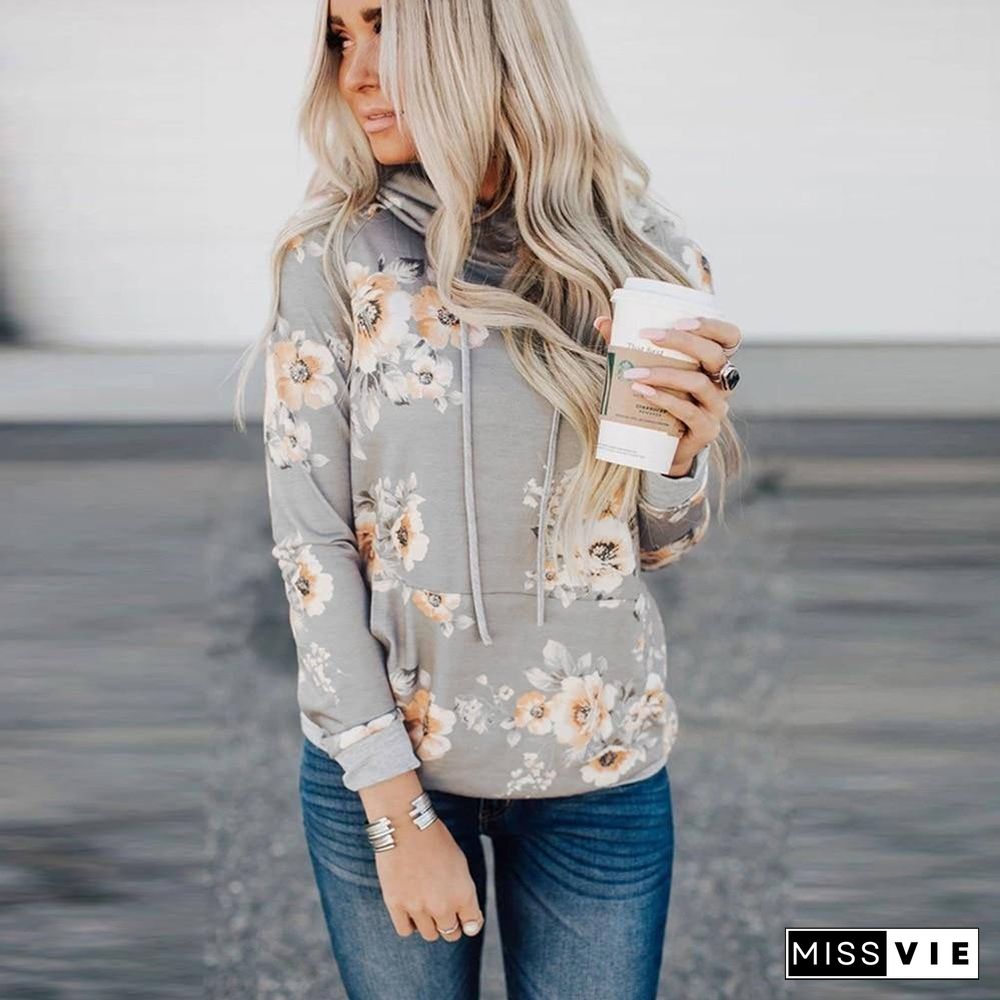 Autumn Winter Woman Hoodie Floral Printing Sweatshirt For Women Long Sleeve Streetwear Hoodies 2XL Tops Plus Size Women Clothing