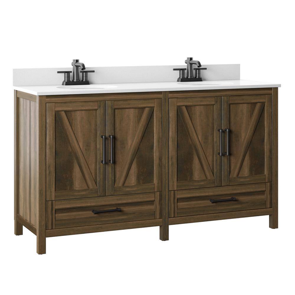 Twin Star Home 60 in. W x 20 in. D x 38 in. H Rustic Bath Vanity in Canyon Lake Pine with Vanity Top in White with White Basin 60BV477-PD23